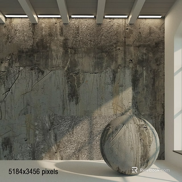 Circular Architectural Component On Textured Concrete Wall With Rustic Surface Details 3d model 