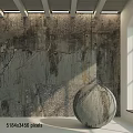 Circular Architectural Component On Textured Concrete Wall With Rustic Surface Details 3d model