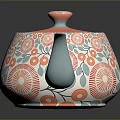 Colorful Ceramic Teapot with Blue Body Orange Lid and Floral Patterns Green Leaves Red Berries