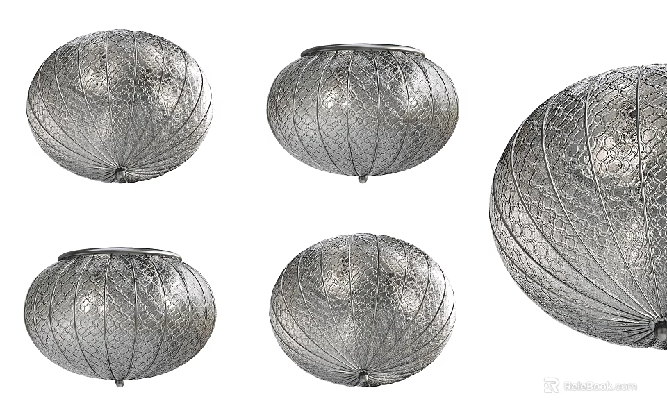 Modern Silver Textured Round Ceiling Lights Home Interior Design 3d model 