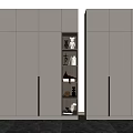 Modern White Wardrobe With Central Open Shelving Featuring LED Lighting And Decorative Items 3d model