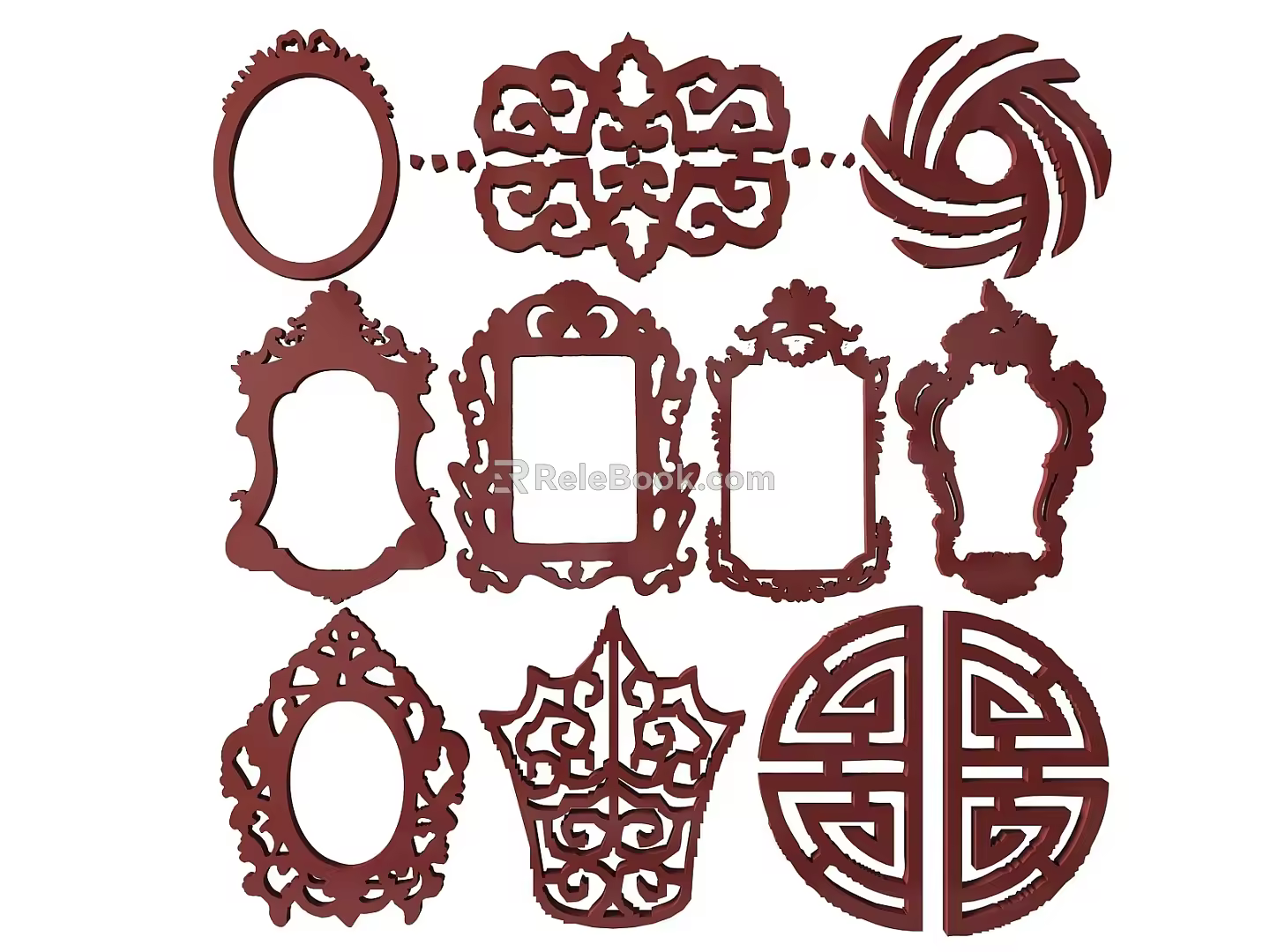 New Chinese Style Flower Lattice Window Carved Hollow Carved Window Corner Carved Gypsum Line Carved Window Pattern Carved 3d model