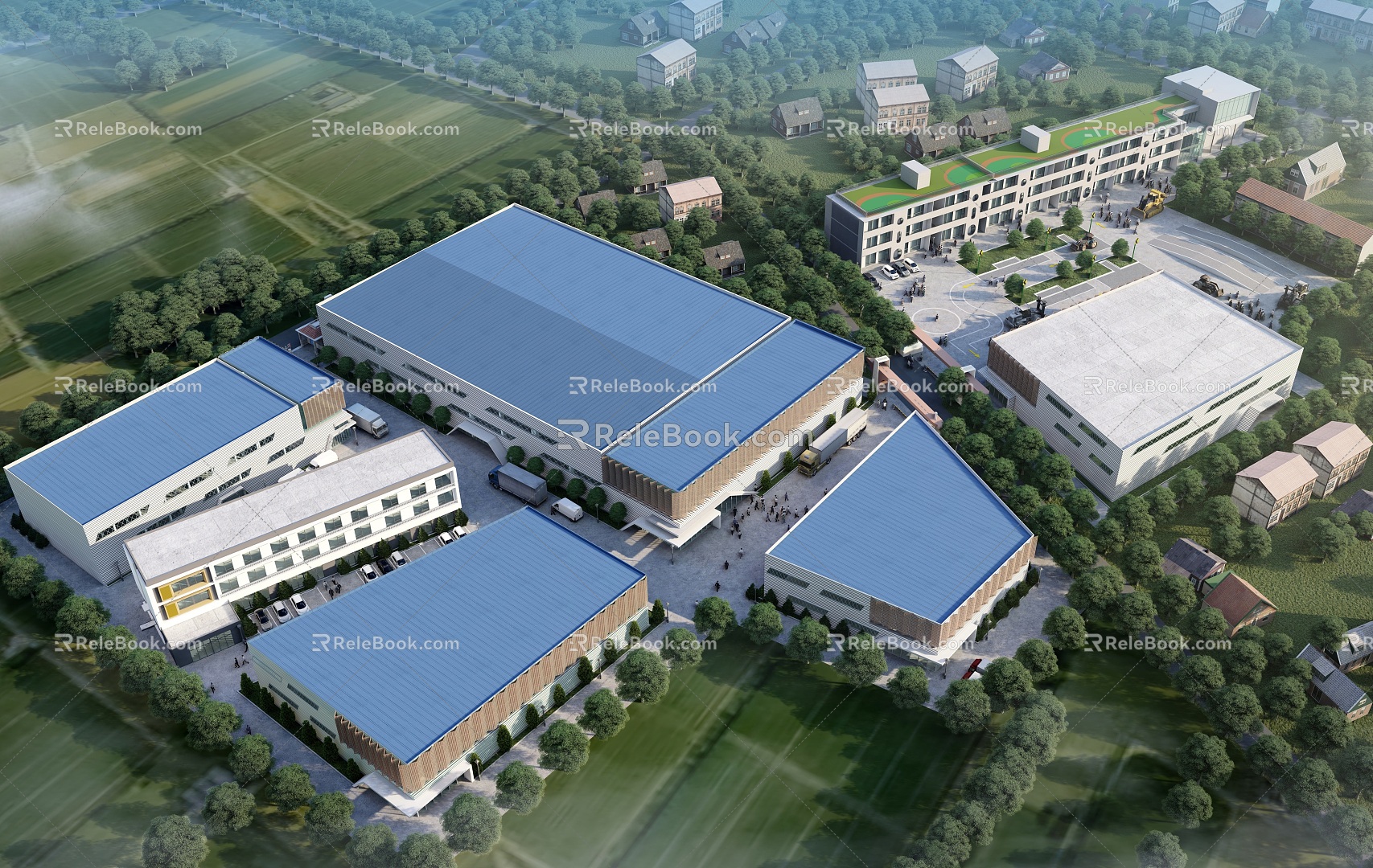 Bird's-eye view of modern factory building factory 3d model