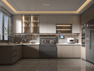 Modern Kitchen Interior Design With Wooden Cabinets And Stainless Steel Appliances 3d model