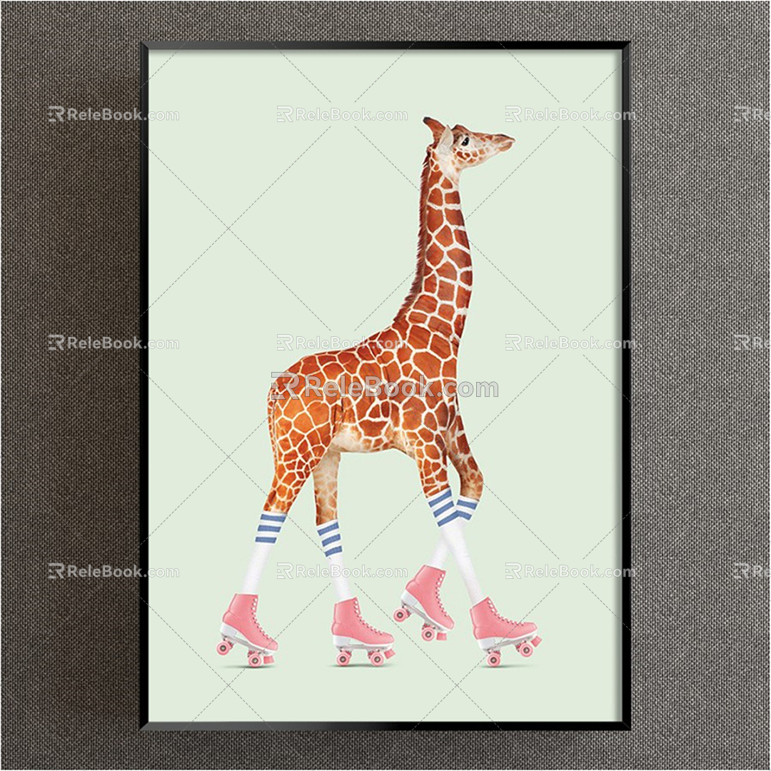 Modern Animal Painting Green Children's Room Cartoon Cartoon Cartoon Giraffe Decorative Painting 3d model