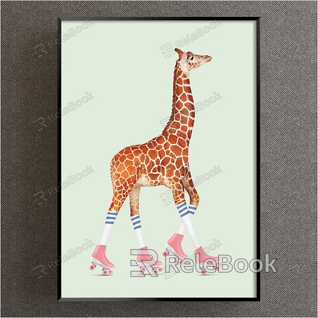 Modern Animal Painting Green Children's Room Cartoon Cartoon Cartoon Giraffe Decorative Painting model