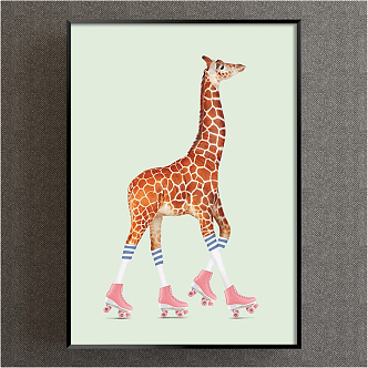 Modern Animal Painting Green Children's Room Cartoon Giraffe Decorative Painting 3d model