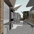 Modern Commercial Complex With Glass Facade Multistorey Structure And Outdoor Plaza