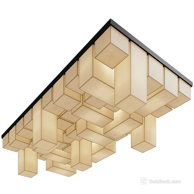 Modern Geometric Chandelier with Cube Shaped Modules in Beige Tone for Interior Spaces 3d model 
