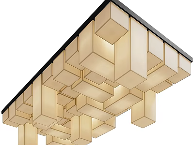Modern Geometric Chandelier with Cube Shaped Modules in Beige Tone for Interior Spaces 3d model