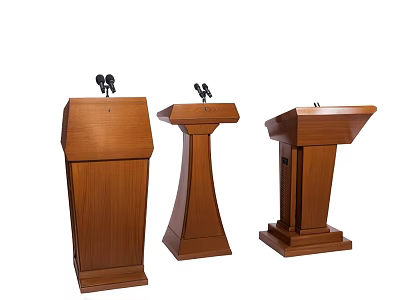 Three Wooden Functional Podium Desks With Microphones For Public Speaking 3d model
