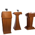 Three Wooden Functional Podium Desks With Microphones For Public Speaking