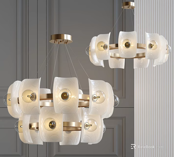 Elegant Modern Chandelier With White Glass Shades And Golden Metal Frame For Contemporary Home Decor 3d model 