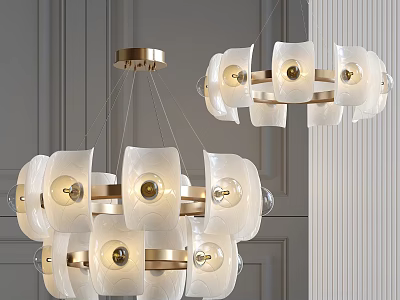 Elegant Modern Chandelier With White Glass Shades And Golden Metal Frame For Contemporary Home Decor 3d model