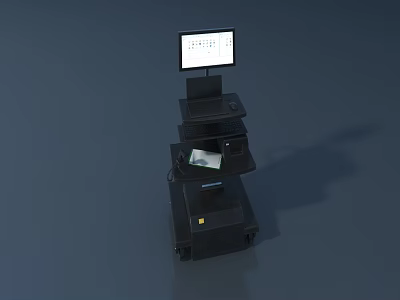 Commercial Equipment Mobile Workstation with Display Screen Laptop and Printer on Wheeled Cart 3d model