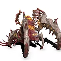 Menacing Hybrid Monster With Red Gray Body Multiple Limbs Spikes Tentacles And Yellow Glowing Parts
