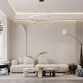 Modern Living And Dining Area Interior With Beige Sofa Coffee Table Plants And Pendant Lighting