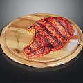 Juicy Grilled Steak Served on Rustic Wooden Platter with Fresh Herb Garnish