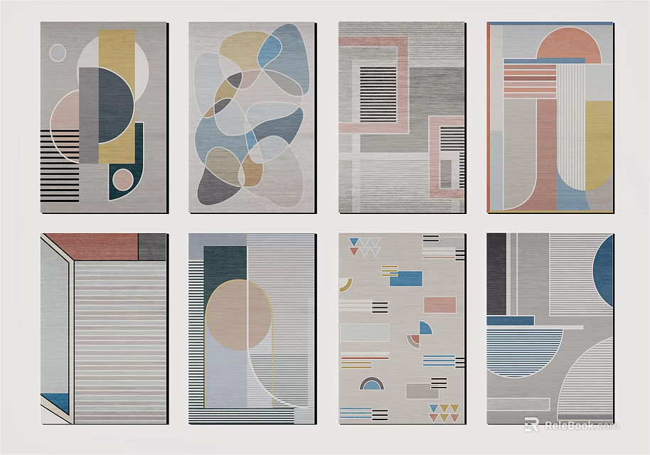 Various Modern Square Rugs With Geometric Patterns And Colorful Abstract Designs 3d model