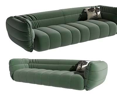 Modern Green Multi Seater Sofa With Ribbed Padded Design And Decorative Accent Pillow 3d model