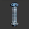 Blue And White Striped Decorative Column With Top Platform And Ornate Base