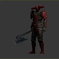 Armored Warrior Character In Red Armor With Large Battle Axe And Intricate Design