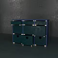 Dark Blue Modern Minimalist Console Side Cabinet With Storage Shelves And Wooden Legs
