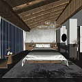 Modern Hotel Room Interior Design With Wooden Ceiling Pendant Lights And King Size Bed