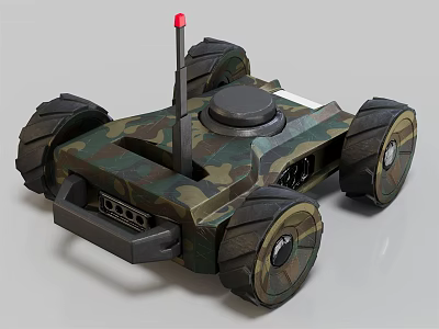 Electric Toy Remote Control Car With Camouflage Large Wheels Red Antenna And Black Circular Device 3d model