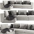 Modern Gray Sectional Sofa with Soft Pillows and Cozy Throw Blanket 3d model