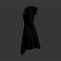 Hooded Long Black Coat with Button Front Design and Flared Silhouette 3d model