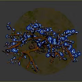 Cartoon Scene With Decorative Tree Brown Trunk Blue Decorated Branches Small Animal And Round Base