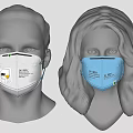 N95 Masks On Male And Female Head Models With White And Blue Design