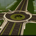 Modern Illuminated Circular Bridge Connecting Urban Roads With Green Central Area