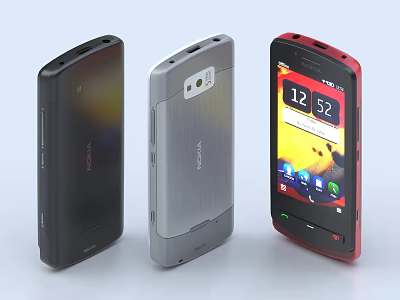 Nokia Mobile Phones In Black Silver Red With Screen Display And Modern Design 3d model