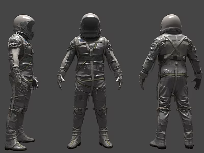 Astronaut Space Suit Displayed In Three Angles Front Back And Side Views 3d model