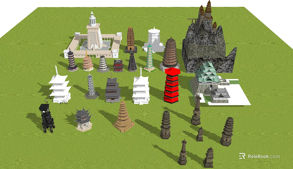 Collection of Various Traditional and Modern Tower Models in Different Styles 3d model 