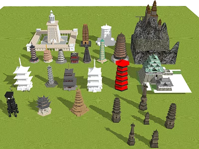 Collection of Various Traditional and Modern Tower Models in Different Styles 3d model
