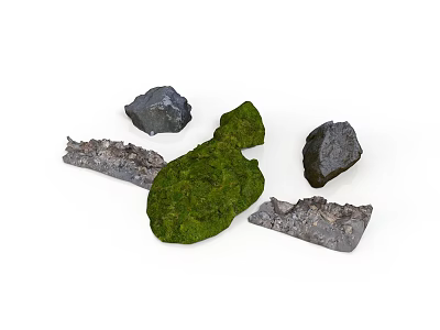 Natural Garden Components Including Moss Covered Stones Gray Rocks And Slate Pieces 3d model