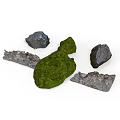 Natural Garden Components Including Moss Covered Stones Gray Rocks And Slate Pieces