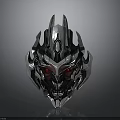 Futuristic Mechanical Robot Head With Metallic Texture Red Glowing Eyes And Angular Details