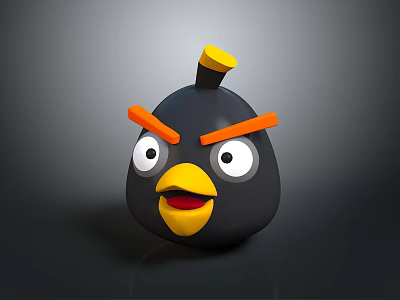 Angry Black Bird Game Character With Yellow Beak Orange Eyebrows And Angry Expression 3d model
