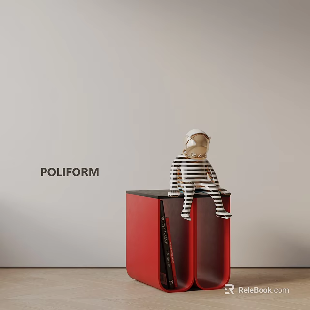 Poliform Red Side Table with Striped Doll in Minimalist Interior Setting 3d model