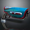 Futuristic Sci Fi Weapon With Blue Red Metallic Finish And Streamlined Design 3d model