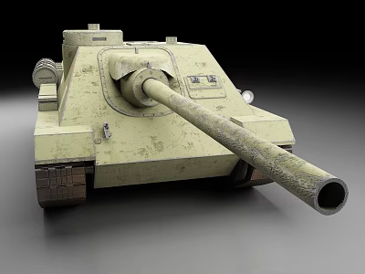 Vintage Military Tank With Long Cannon Barrel Brown Tracks And Detailed Design 3d model