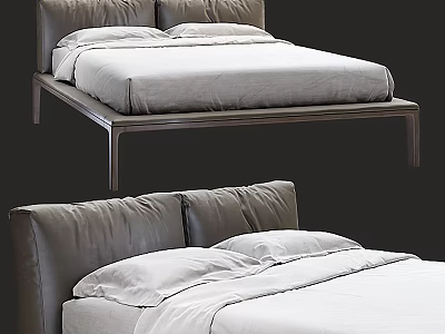 Modern Double Bed With Leather Headboard White Sheets And Sleek Frame 3d model