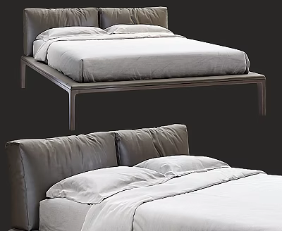 Modern Double Bed With Leather Headboard White Sheets And Sleek Frame 3d model