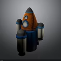 3D Rocket Model In Blue Orange Colors With Multiple Thrusters For Space Exploration