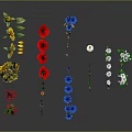 Various Colorful Flowers With Different Types Green Leaves And Stems Arranged