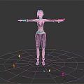 Cool 3D Character With Blue Hair Arms Outstretched Purple Liquid And Crystals
